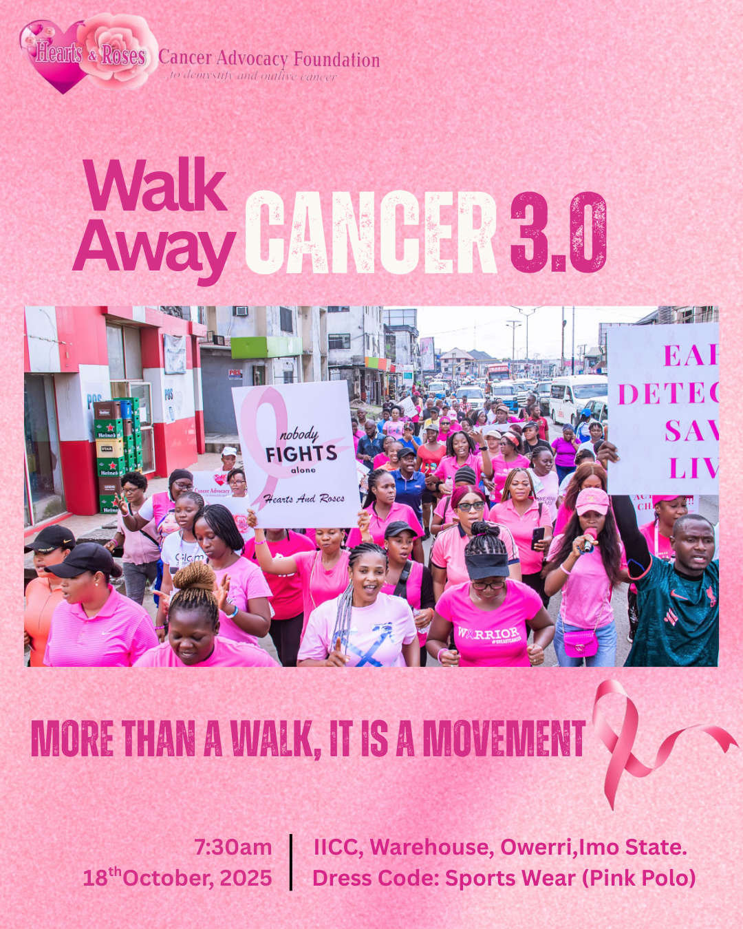 A Flyer for pink october, walk away cancer 3.0