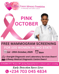 A picture showing a flyer for free mammogram screening for 100 women 